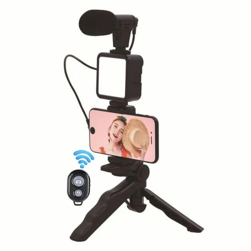 Kit De Vidéos Vlogging + Microphone + Trépied à Lumière LED