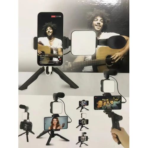 Kit De Vidéos Vlogging + Microphone + Trépied à Lumière LED