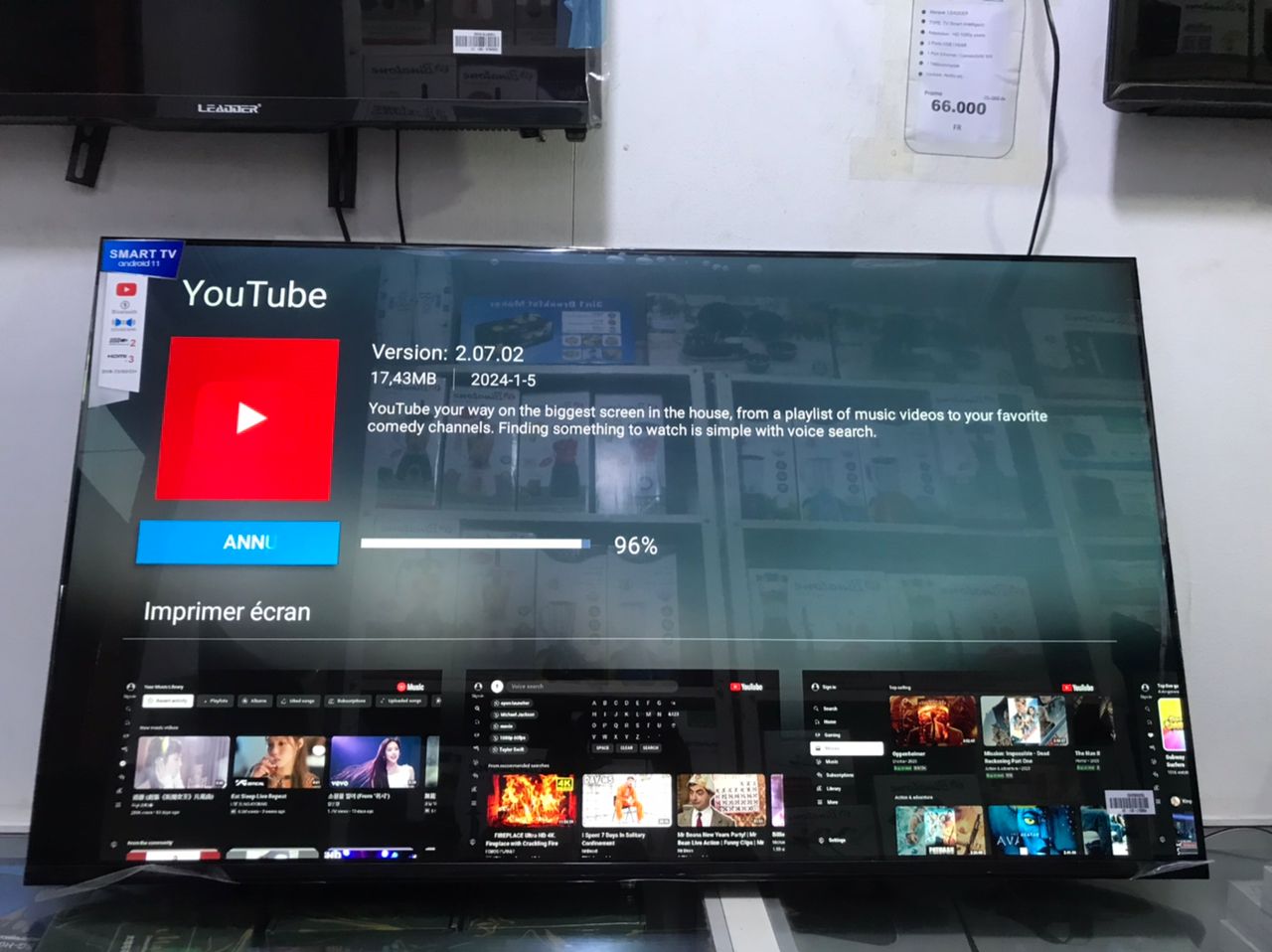 TV LEADDER 65 pouces Android UHD/4K version 11 Bluetooth