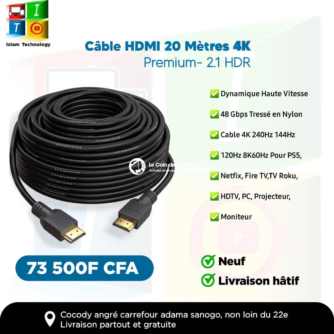 Câble HDMI 20 Mètres 4K Premium- 2.1 HDR