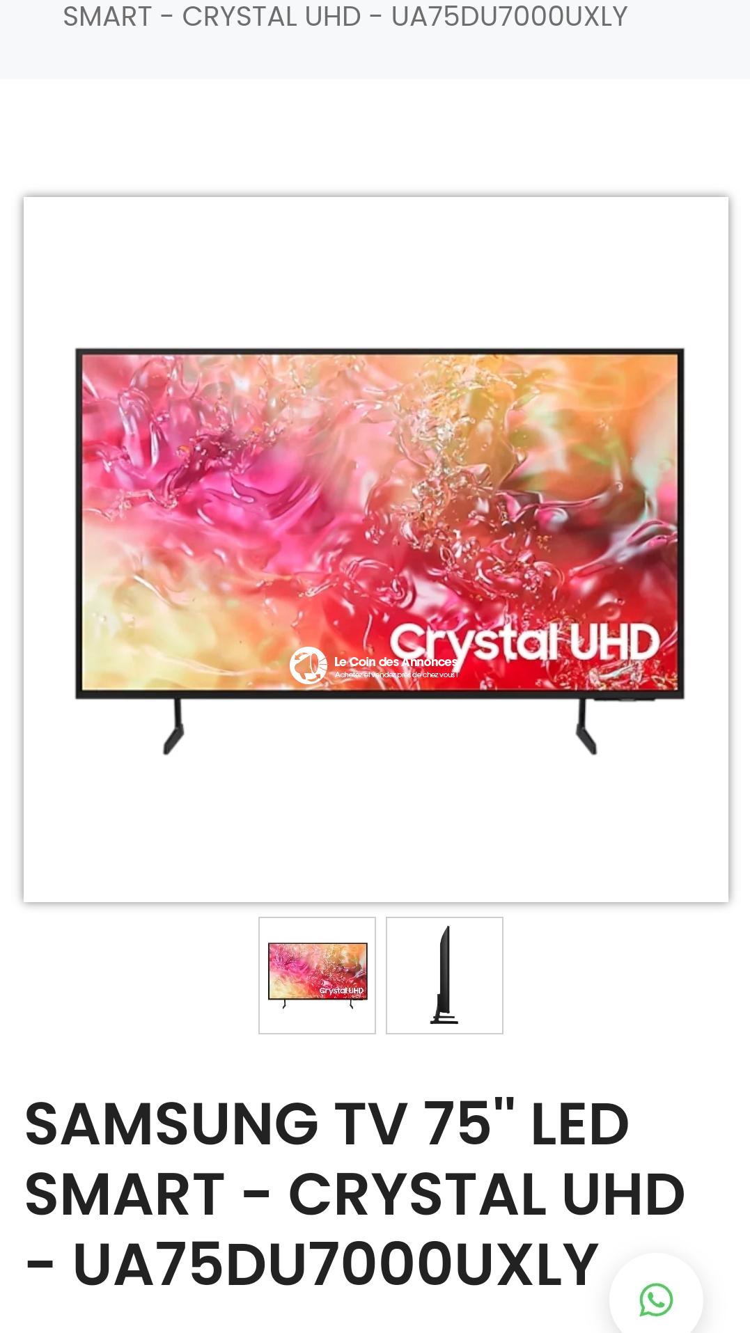 Télé SAMSUNG CRUSTAL UHD DU7100 75 ” 189cm