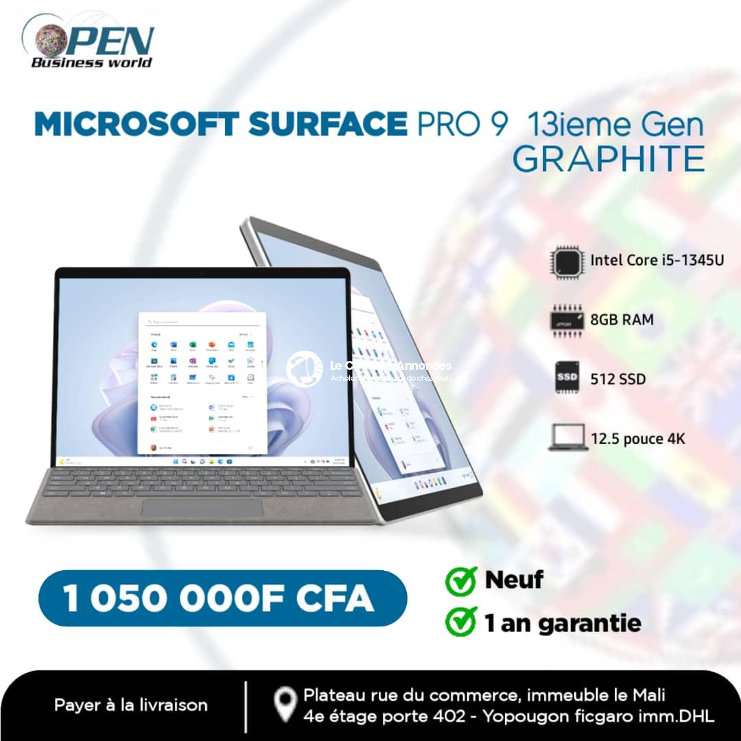 MICROSOFT SURFACE PRO9 i5 13ieme Gen platinium Intel Core i5-1345U 8GB RAM 512 SSD ecran : 12.5 pouce 4K